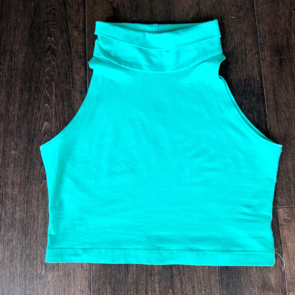 Turquoise Turtleneck Crop Top